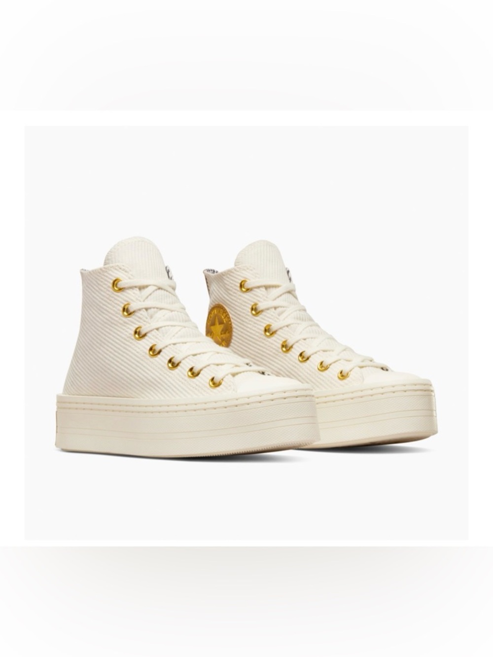 Converse High Top Platform Sneakers in Cream with Gold Eyelets
